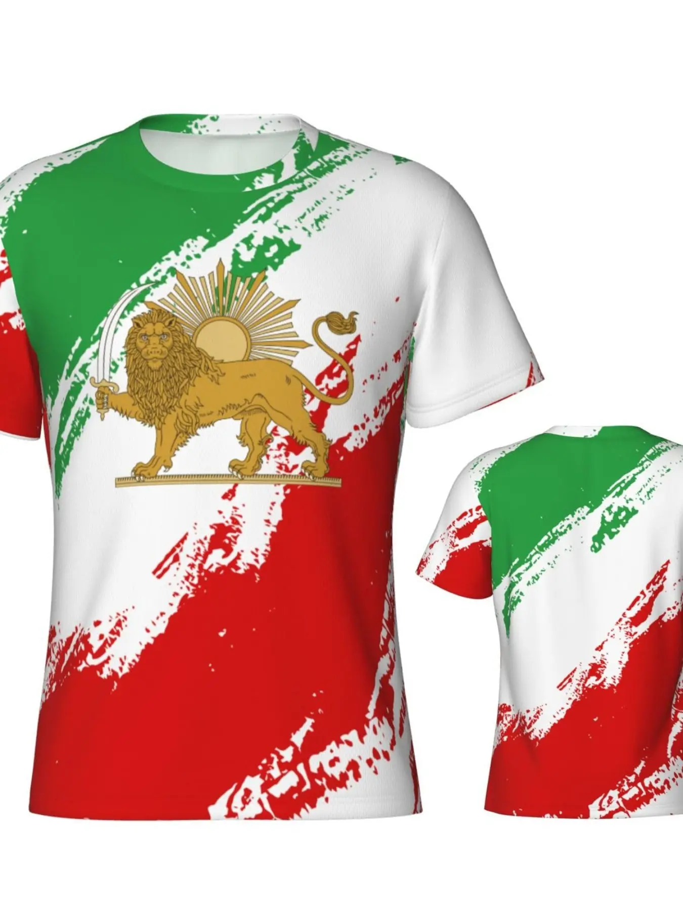 Iran Lion & Sun Flag Sporty Tee, Tight Fit Patriotic Design, All-Season Short Sleeves, Minimalist Style, Ideal for Casual Wear, Casual Sportswear, Casual Sports Tops