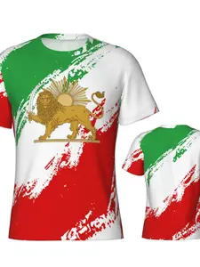 Iran Lion & Sun Flag Sporty Tee, Tight Fit Patriotic Design, All-Season Short Sleeves, Minimalist Style, Ideal for Casual Wear, Casual Sports Tops