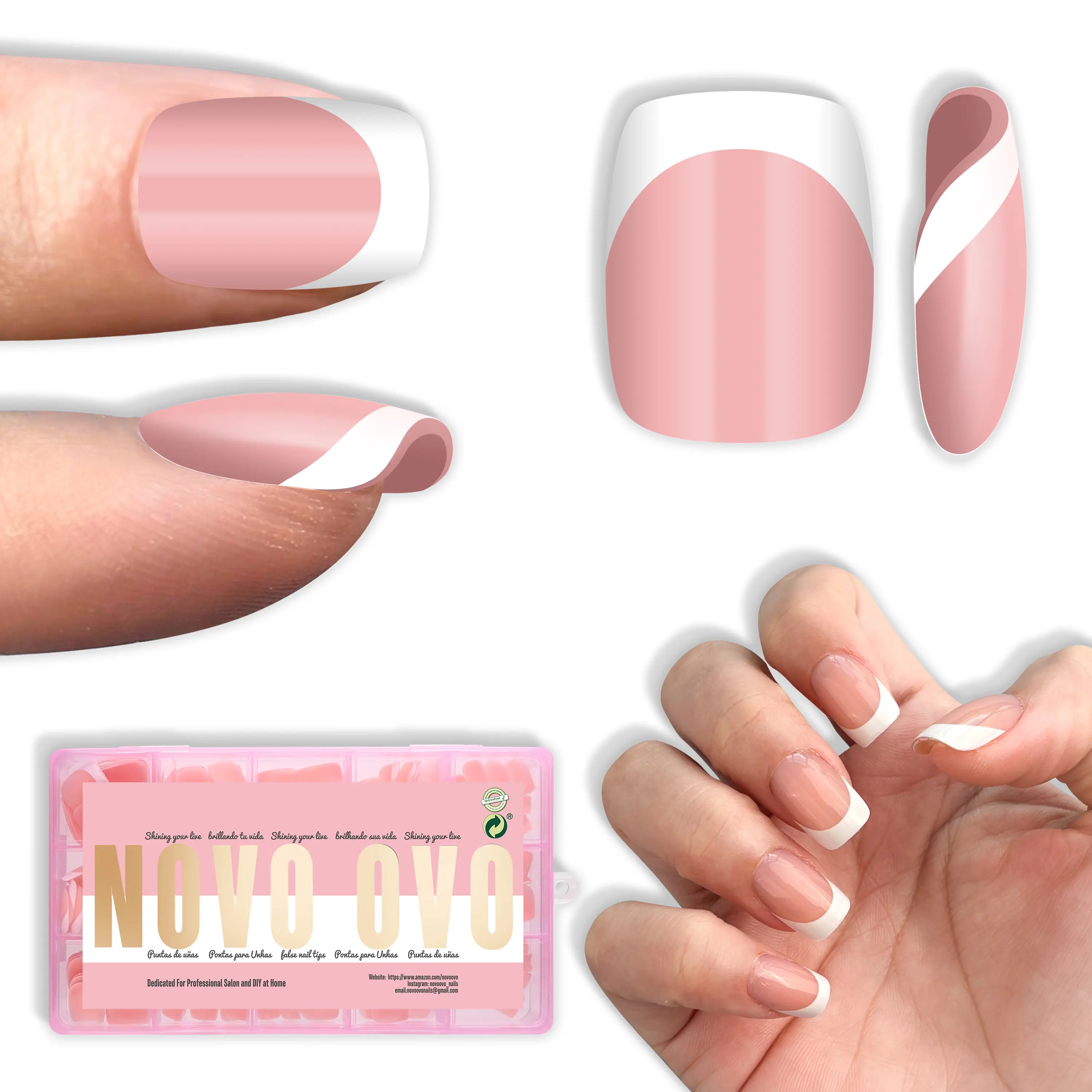 Square Round Short White French Tips Baby Pink