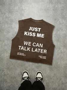 Men's Loose-Fit Cropped Sleeveless Vest, American High Street Style Letter Print Graphic, Comfortable Cotton Summer Top, Casual Fashion Essential, Streetwear