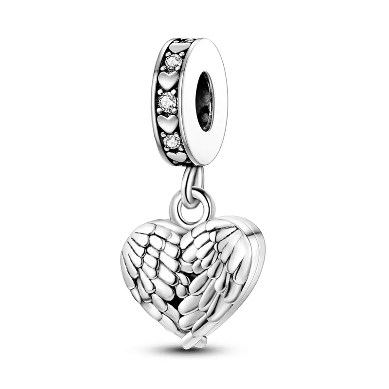 MULA Romantic Angel Wing Heart Pendant Necklace, 925 Silver-Plated Charm, Cubic Zirconia Personalized Jewelry for Sisters, Daily Wear, Valentines Day