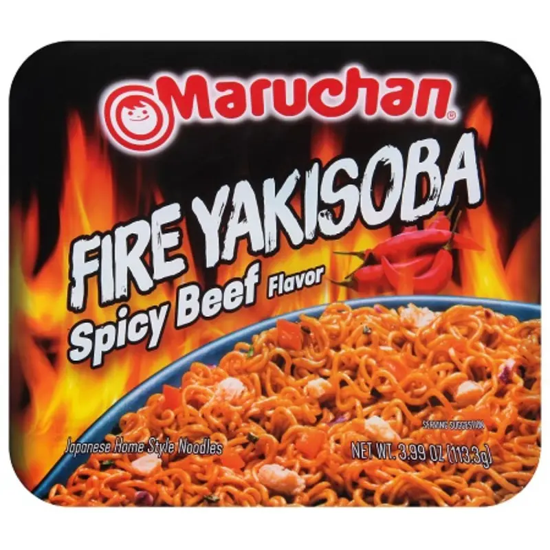 2x Maruchan Fire Yakisoba Instant Spicy Beef Flavor Stir-Fry Noodles, Pantry Staple Food, 3.99oz Snack Treats