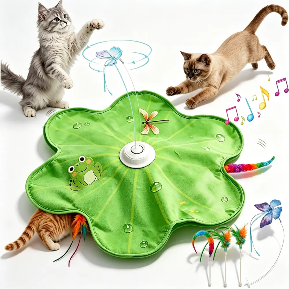 3-in-1 Smart Interactive Cat Toy, Automatic Hide and Seek Play Mat with Chirping Sounds, 360° Teaser