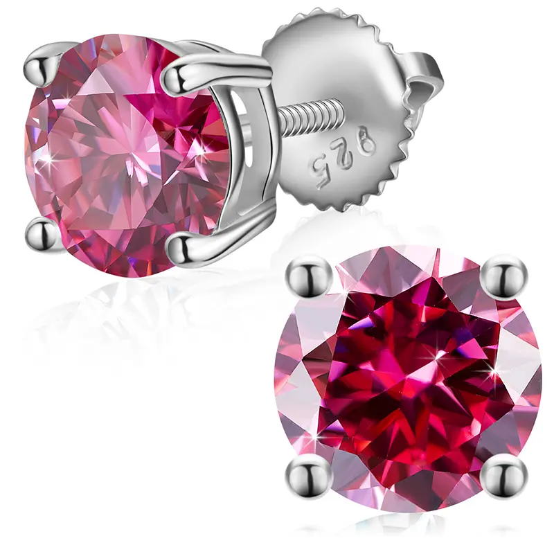 【##E21】6.5mm 18K Gold-Plated Red Stud Earrings with Lab-Grown Moissanite Synthetic Moissanite Earrings For Women 925 Sterling Silver Stud Earring Men Hip Hop Jewelry Couple Gift