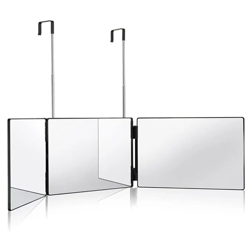 HIEEY 3 Way Mirror for Hair Cutting,360 Trifold Mirror with Height Adjustable Telescoping Hooks, Tri Folding Mirror, Three Fold Mirror, and 5X Magnification Mirror,for Makeup, Hair Styling, Adjustable Vanity Mirror, Movable Mirror