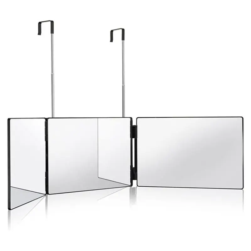 HIEEY 3 Way Mirror for Hair Cutting,360 Trifold Mirror with Height Adjustable Telescoping Hooks, Tri Folding Mirror, Three Fold Mirror, and 5X Magnification Mirror,for Makeup, Hair Styling, Adjustable Vanity Mirror, Movable Mirror