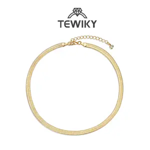 Tewiky Greenish Spring Summer Jewelry, Exquisite Gold Necklaces for Women, Dainty Gold Herringbone Choker Necklace Thin Layered Snake Chain Jewelry for Gifts and Teen Gifts