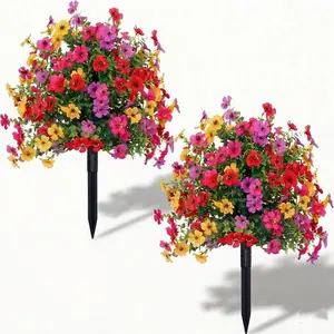 2 Bundles Artificial Violet Rose Bushes, Rose Flower Design, Fake Flower, Decorative Flowers, Outdoor UV Resistant Waterproof Plastic Flowers, Garden Porch Patio Decor, Low Maintenance No Watering Needed, Mother's Day Gift #GLOBAL PICKS