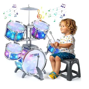 Upgraded Kids Drum Set for Toddlers 1-3, Kids Jazz Drum Ages 3-5, Star Light up Musical Instrument Toys for Boys Girls 2-5 4-6 5-7 ( All Plastic)