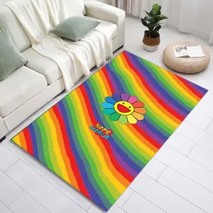 Colorful Japanese Art Rug -  Iconic Japanese Flower Art Decor- Modern Murakami Flower Aesthetic- Polyester Rug