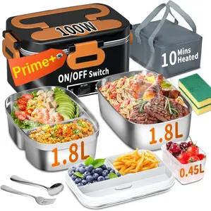 Electric Heated Lunch Box for Adults, 100W 3-IN-1 2 Pack 1.8L Containers Heating Lunch Box for Men Portable Double Layer,  Heated  Warmer,12V/24V/110V for   Office