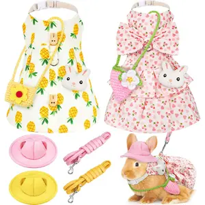 Small Pet Fashionable 2-Piece Outfits Set - Small Animal Supplies with Leash, Hat, Mini Bag, Harness for Rabbits, Guinea Pigs