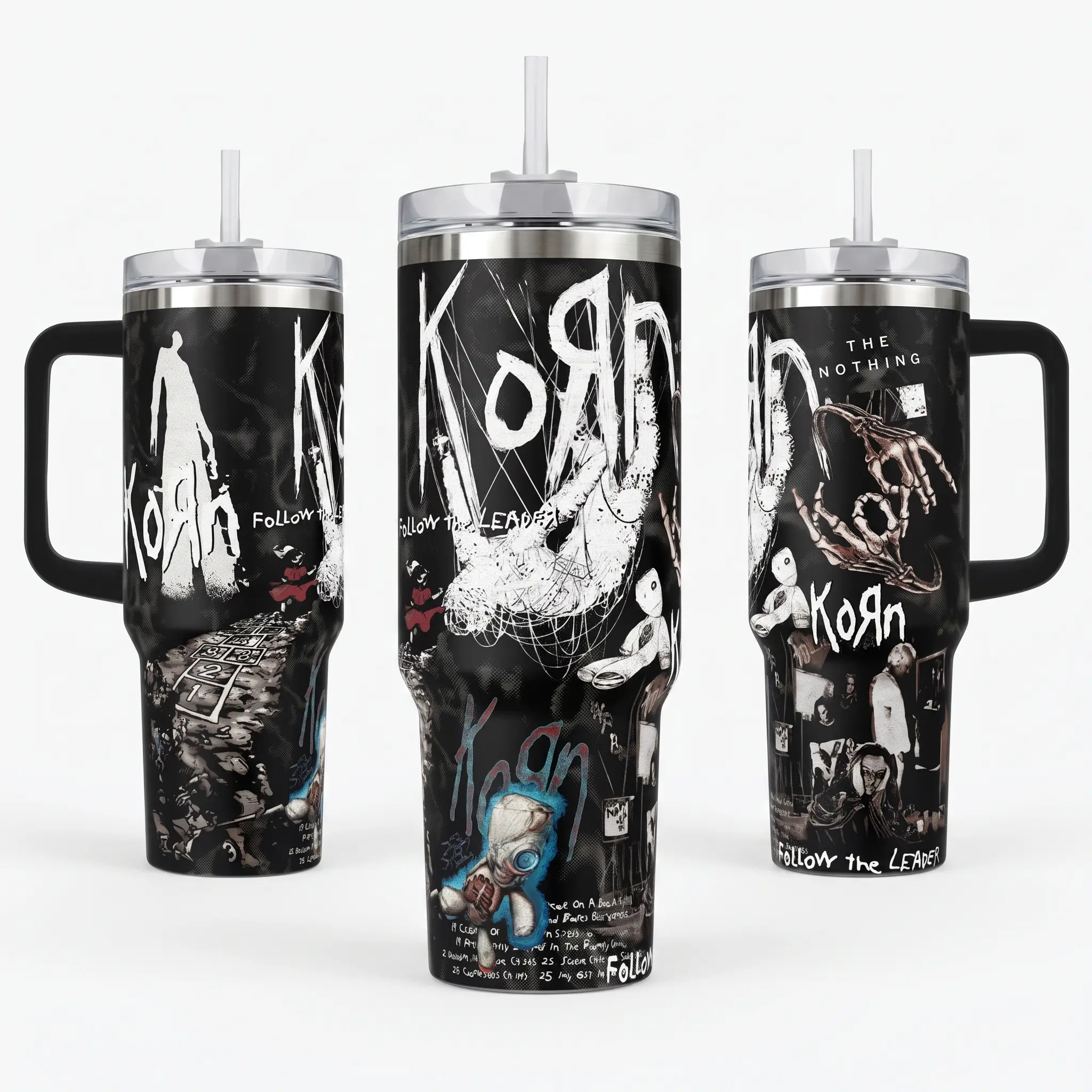 Korn - Follow the Leader Reward The Scar Are You Ready 40oz 20 oz Tumbler Stainless Steel Vacuum Insulated Nu Metal Rock Band Merch Aesthetic Gift for Metal and Rock Fans Reusable Drinkware