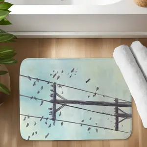 360 stand Microfiber Foam Bath Mat, 17x24 in Colorful Modern Rectangle, Absorbent Home Supplies Bathroom Accessory with Nature-Inspired Birds on Electric Wire Animal Decor for House Bathroom, Foam Bath Mats