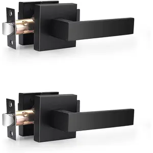 Probrico Matte Black Passage Door Levers Square Hall Closet Handles, Heavy Duty Interior Non-Locking Lever Sets, Reversible for Right & Left Side, 2 Pack Probrico