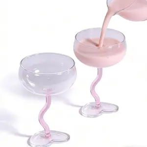 Minimalist Heart Shaped Base Glass Wine Goblet & Champagne Flute, Wedding Toasting Glass, Food Grade BPA Free Lead & Cadmium Free Heat Resistant Clear Drinking Cup, Drinkware, Dishwasher Safe, Ideal Holiday Wedding Gift for Home Bar Party Daily Use