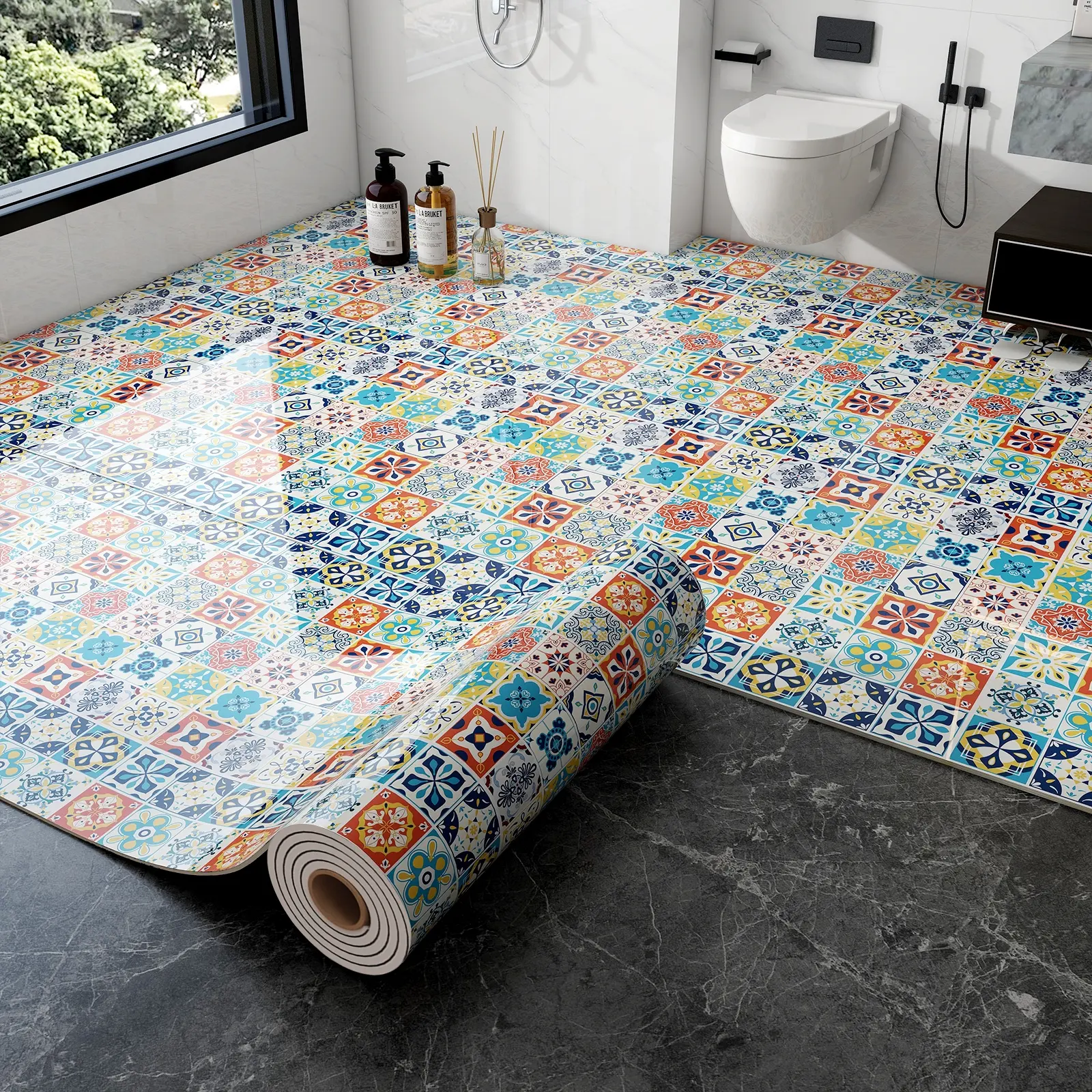 Thick Self-Adhesive Tile Look Wall Stickers, PVC Waterproof Stickers, Tile Wall Decals, Waterproof Moistureproof Moldproof, DIY Decor for Kitchen Bedroom Living Room Bathroom, Kitchen Bathroom Decoration, Waterproof Floor Sticker, Decorative Wall Sticker