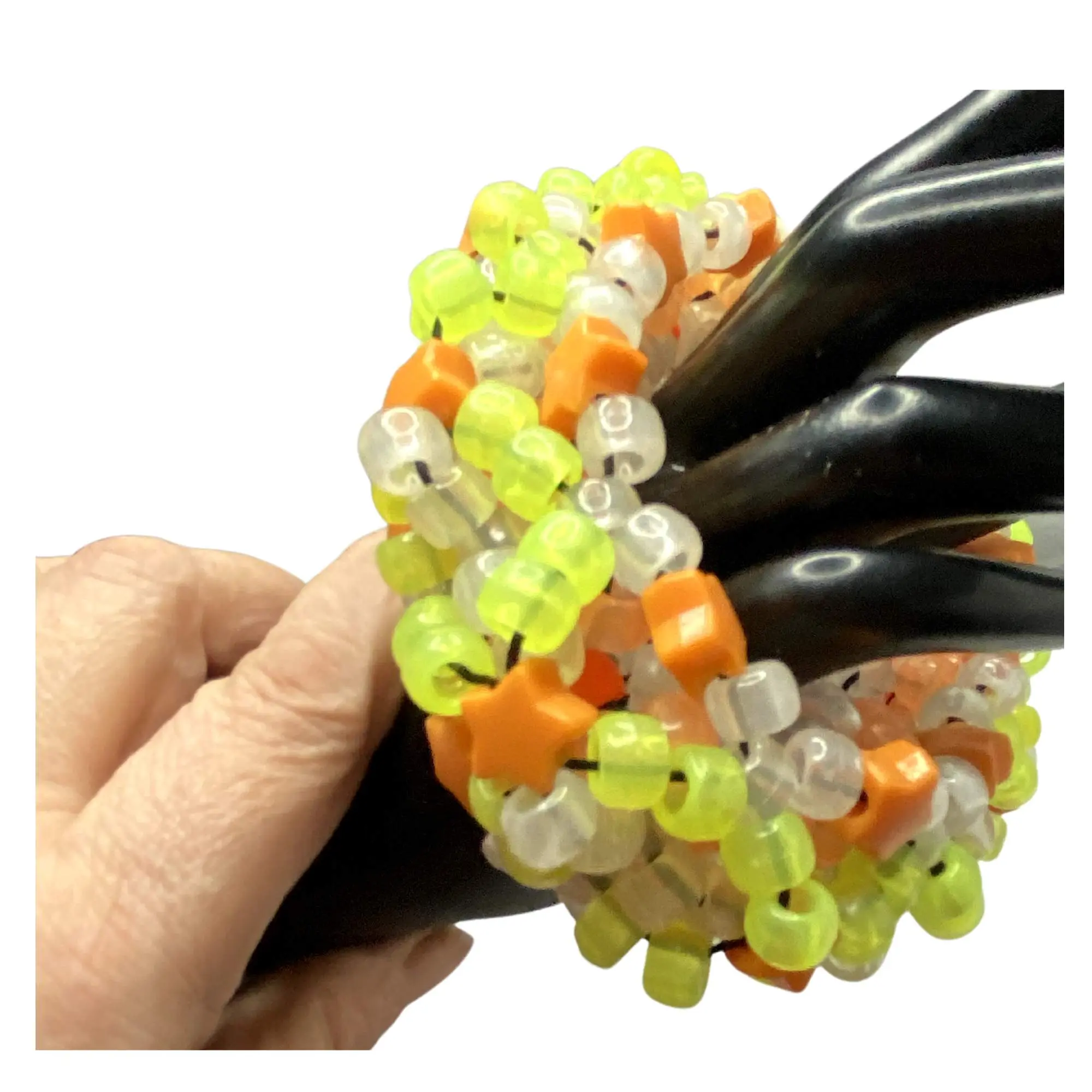 Supernova Kandi 3d Cuff | Glow-in-Dark Yellow/White Pony Beads | EDC Handmade Friendship Bracelet