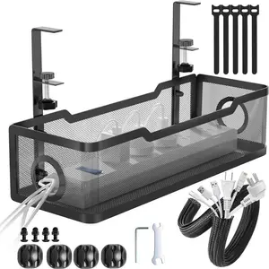 Under Desk Cable Management Tray, Desk Cable Management Tray with Accessories, Cable Organizer, Desk Organizer for Home Office, Desk Organizer Tidy