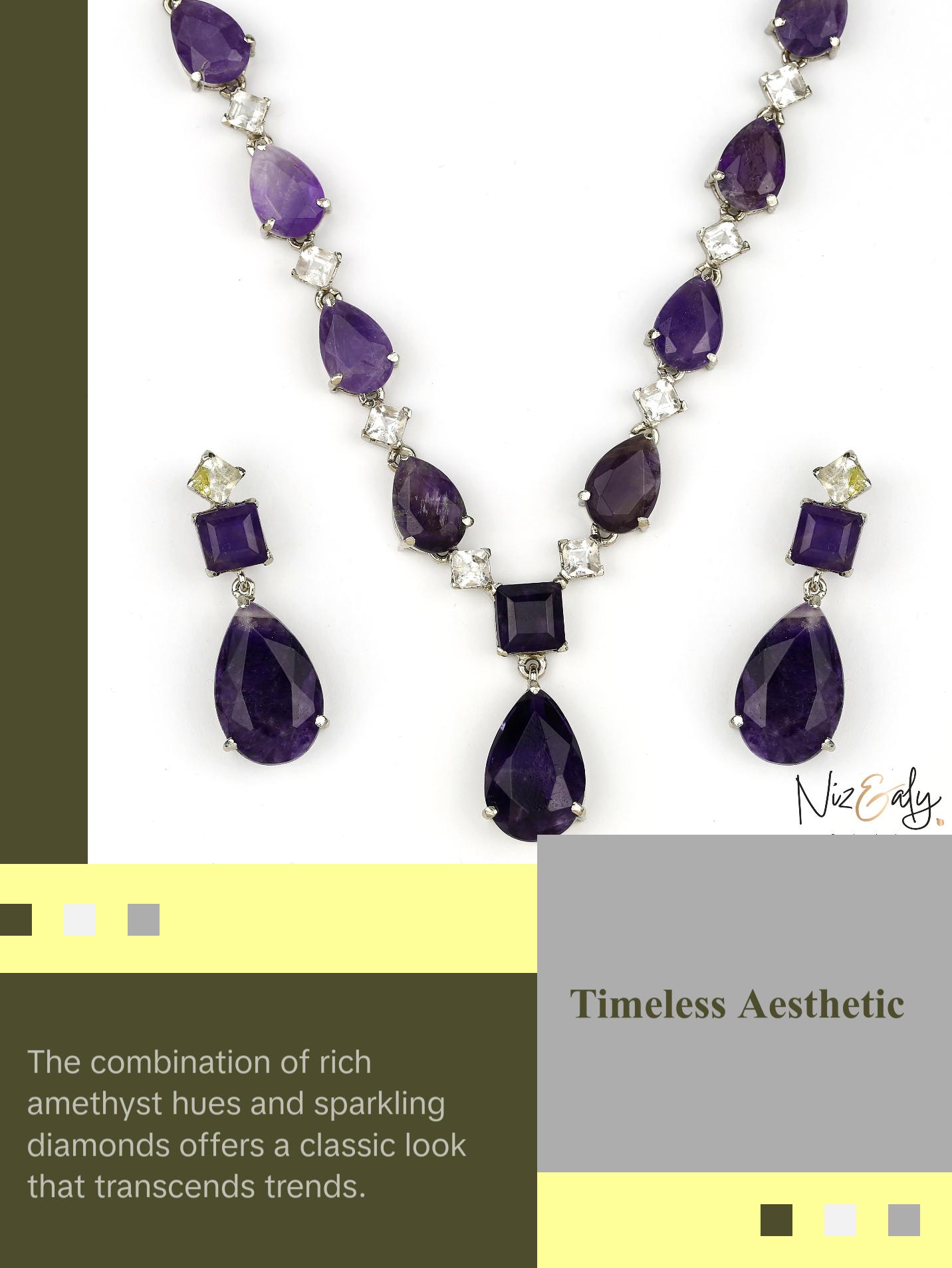 Stunning Droplet Cut Amethyst and Herkimer Diamond Necklace Set