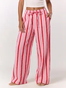 Women's Striped Print Wide Leg Pants, Casual Comfy Trousers for Daily Wear, Loose-Fitting Ladies Bottoms for All Seasons