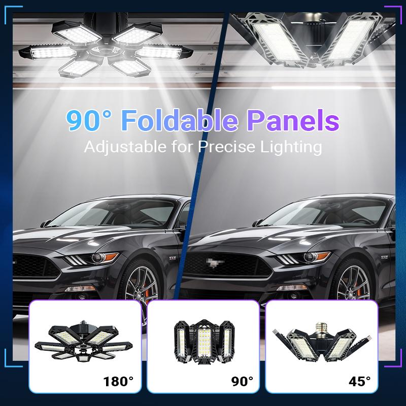 Qawtor Deformable LED Garage Light Bright [3-Pack] Shop Ceiling Bulb Lamps E26/E27 Barn Warehouse Garage Foldable 7+1 Panel Work Light Super Bright Illumination Easy Installation , Summervibes, Fathersdaygift
