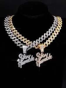 Hip-Hop Exquisite Sparkling Double-Row Letter Pendant Necklace, Cuban Chain, Punk Style, Unisex, Suitable for Friends' Gatherings, Jewelry Necklace