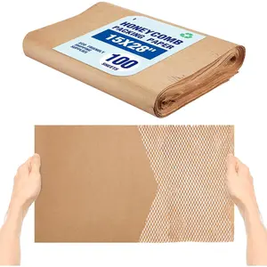 15" x 28" Honeycomb Packing Paper Sheets for moving 100 count, Wrapping Paper for Bubble Cushioning Wrap and Shipping Packaging,  & Fully Recylable, Brown