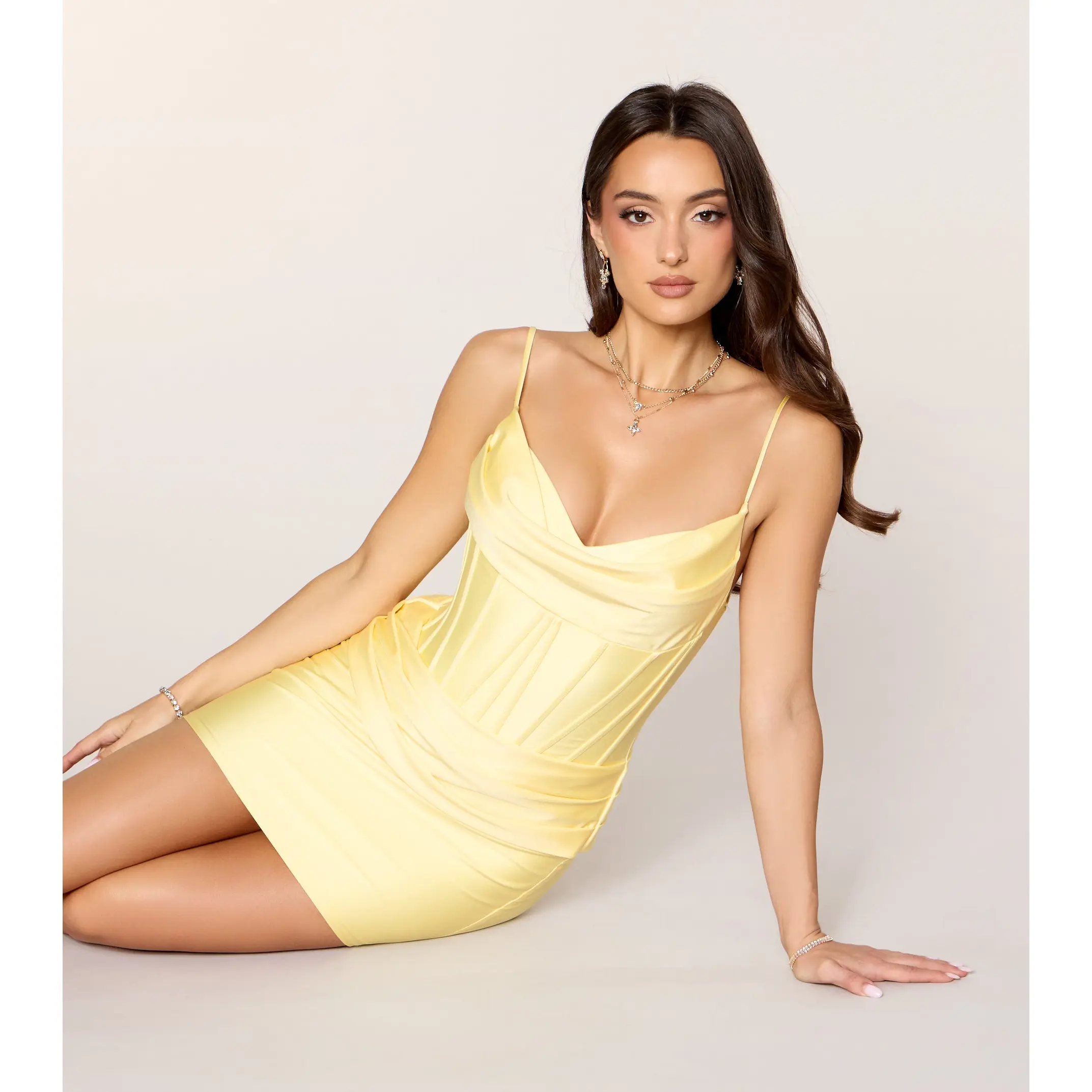 Marine Cowl Neck Corset Mini Dress