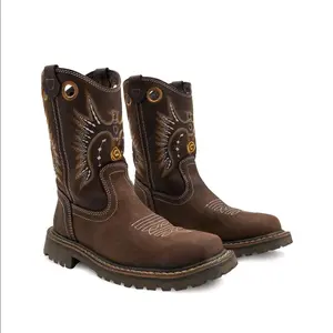 Brown Square Toe Work Boot Bota de Trabajo Suela Tractor
