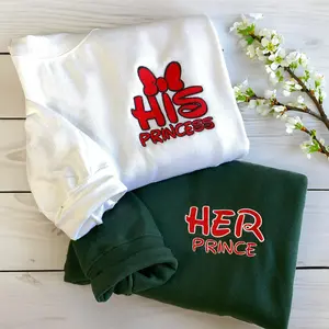 Custom Matching Couple Embroidery Sweatshirt, His and Her Couple Sweatshirt, Couple Crewneck, His Princess and Her Prince, Gift For Him For Her