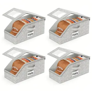 Stackable Hat Storage Boxes for Baseball Caps Holds Up to 12 Hats Durable Cardboard Box with Metal Zipper for Men Women Classic Style Wardrobe Organizer