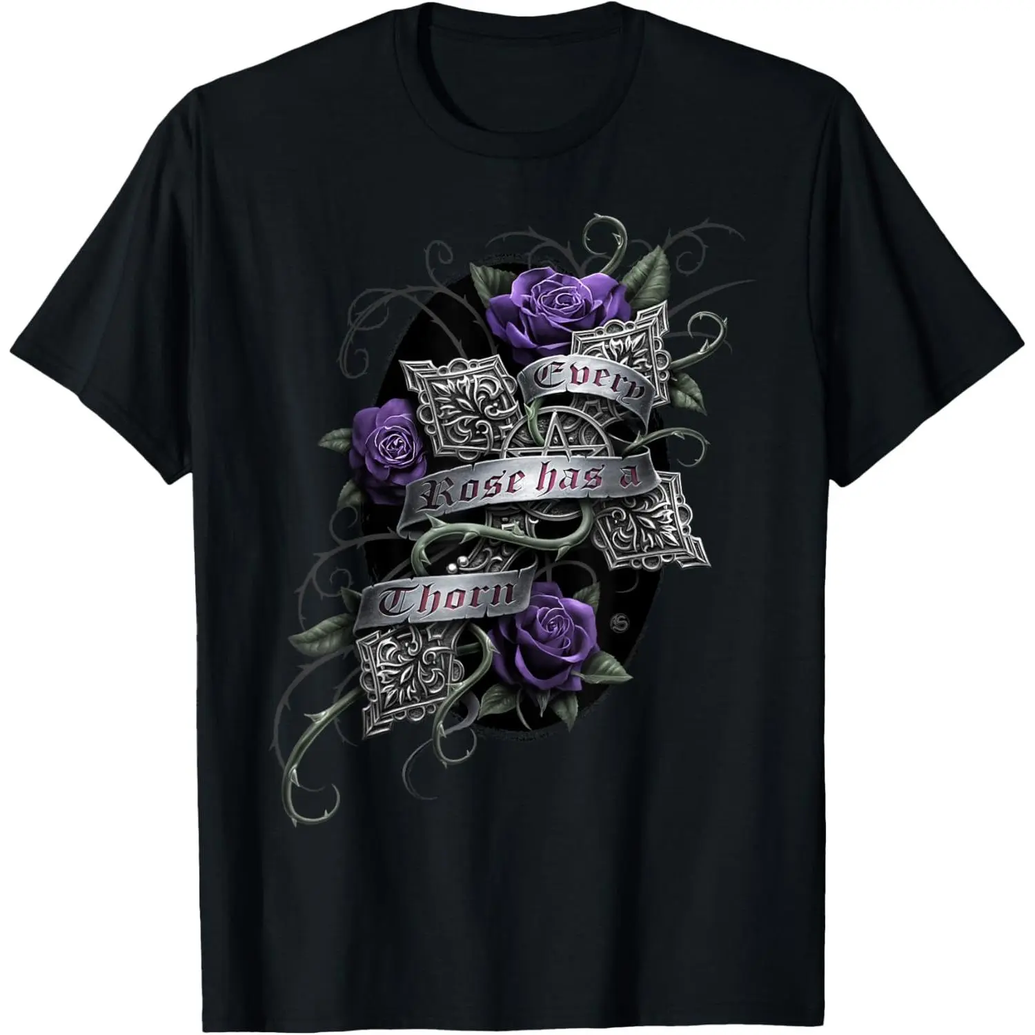 Spiral Original - Every Rose - Gothic Roses T-Shirt  retro  black   Graphic tees Casual Shortsleeve