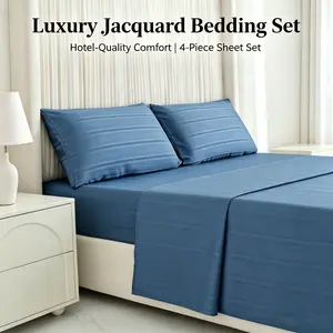 【Deals for you】CANSUNCH 4-Piece Satin Jacquard Bedding Set - 16" Deep Pocket Fitted Sheet, Flat Sheet, 2 Pillowcases, Soft Microfiber, Luxury Hotel-Quality, Wrinkle-Resistant, Fade-Resistant, All-Season Cooling Linens, Bedding Sets, Silky Bedding Sheets