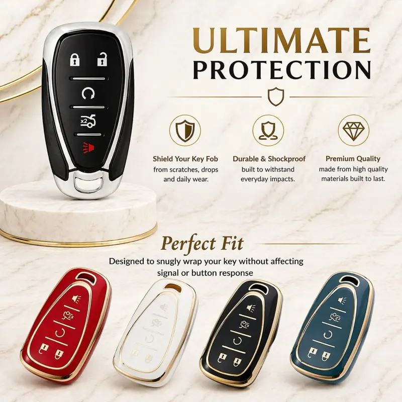 Chevrolet 5 Buttons Key Fob Covers Ultimate Protection Durable Shockproof for Camaro Trax Equinox Silverado Malibu Blaser Traverse