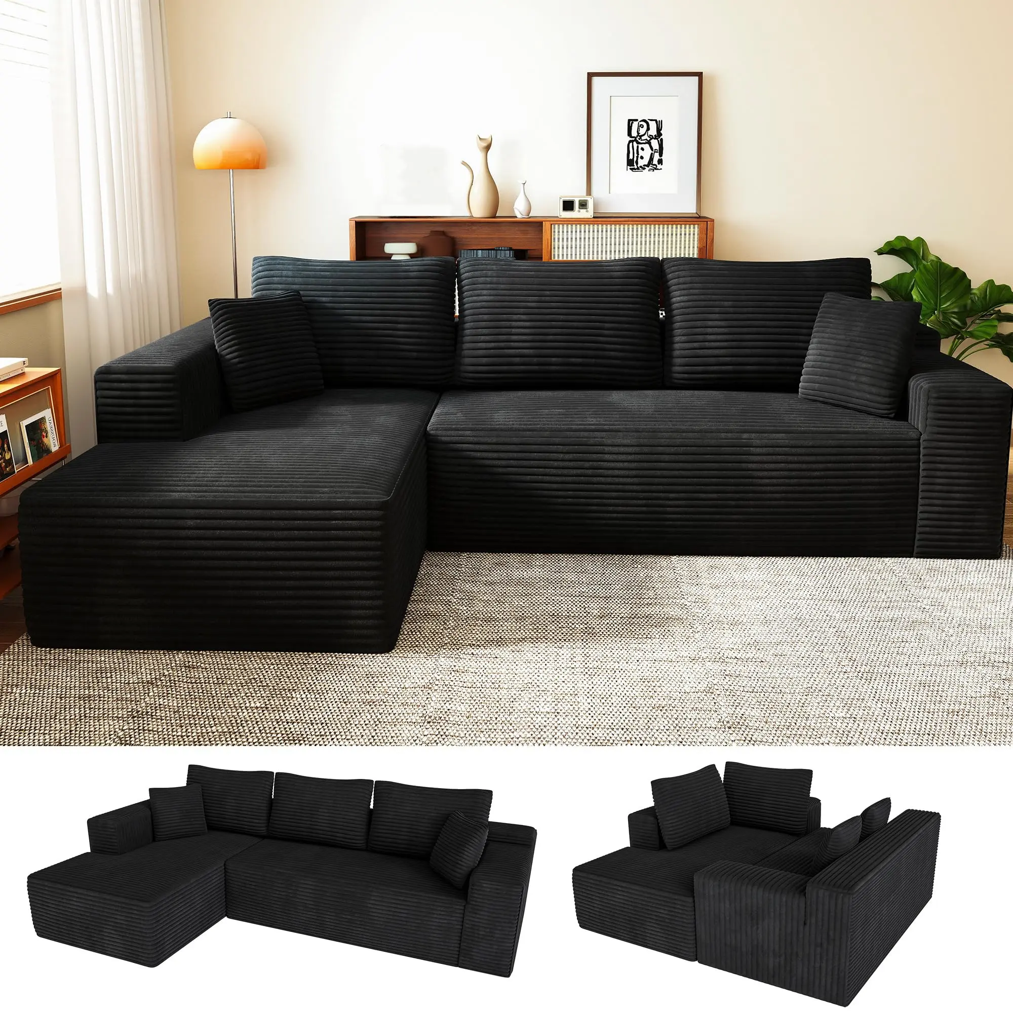 Black-106.3" L Shape with Left Facing Chaise