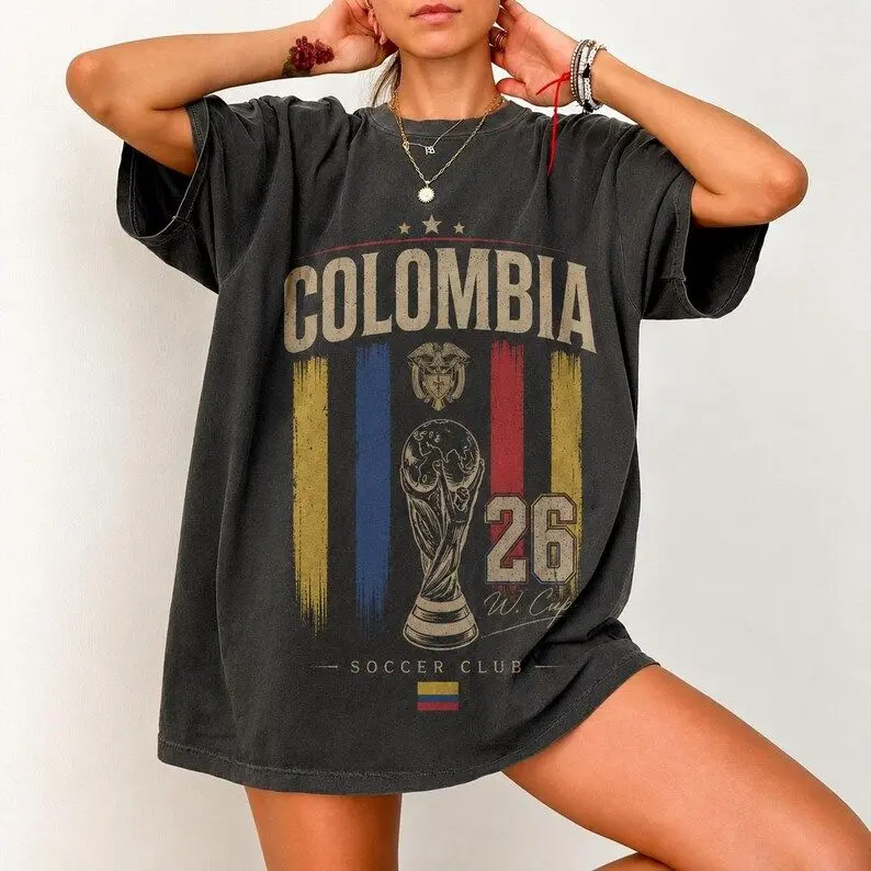 Comfort Color Colombia 26 Football Fan Shirt, Vintage Distressed Soccer Graphic Tee, Colombian Pride Sports Apparel