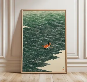 [SALE UP TO 50% + FREE SHIP]Japanese Wave Art, Boat at Sea Print, Minimalist Ocean Poster, Traditional Style Wall Art