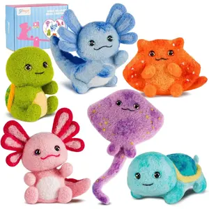 6 PCS Animal Needle Felting Beginner Kits, Wool Felt Needle Felting Tools with Foam Pad, Craft Party Supplies for Beginners Adult