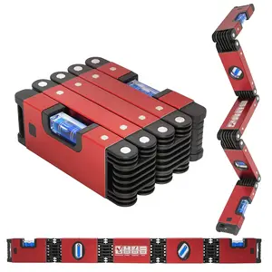 Folding Level, 5 Sections Foldable Measuring Tool for Various Corners Stairs, Accurate Multi-Angle Measurement Magnetic Aluminum Alloy Portable Level (28inch)