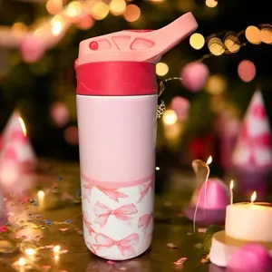 Pink Bow 2 Kid Tumbler - Colorful Design, Straw & Lid, Ideal for Kids, Perfect for Drinking and Playing - Drinkware, Bottle