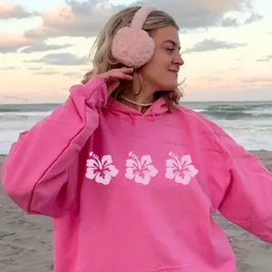 Hibiscus Flower Sweatshirt, Summer Vacation Shirt, Beachy Sweater, Trendy Preppy Clothes Hoodie Womenswear Black Breathable