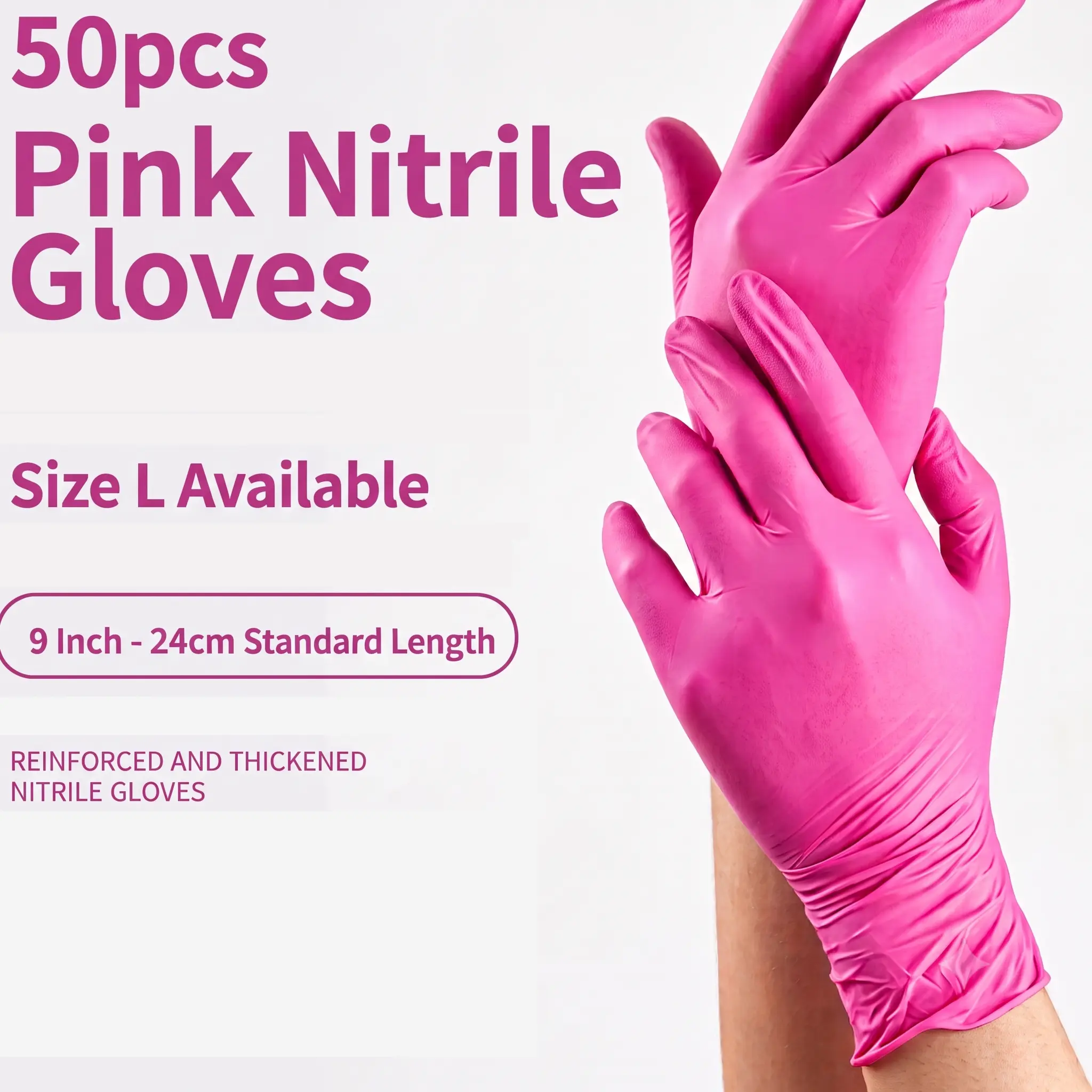 20/50 PC 9'' – Fuchsia Pink Nitrile Gloves – Disposable Latex Free & Powder Free– Chemical Resistant, Pink Rubber Gloves