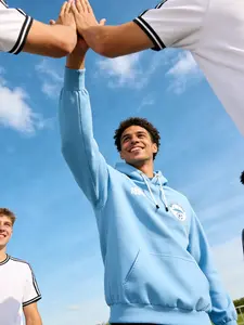 Manchester Classic Unisex Hoodie, Sky Blue Sporty Casual Style, City Element Design, Football Supporter Memorial, Long Sleeve Fitted