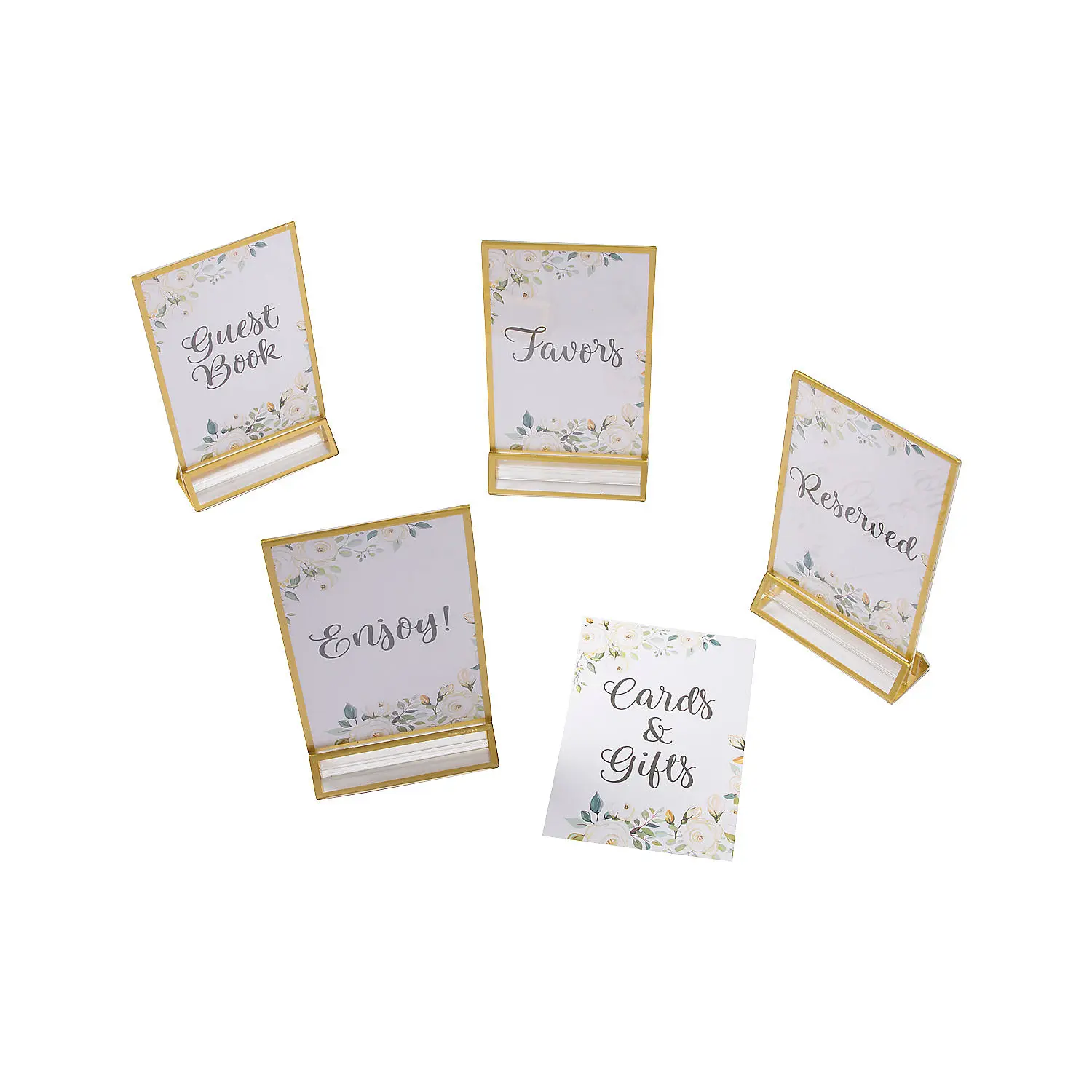 White Floral Wedding Table Signs & Frames Set - 6 Pc.