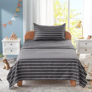 3 count Black and White  Size Bed Sheet Set - Microfiber Horizontal Stripe Sheets, Cute Soft Bedding With Deep Pockets for , Teen Boys, Adults
