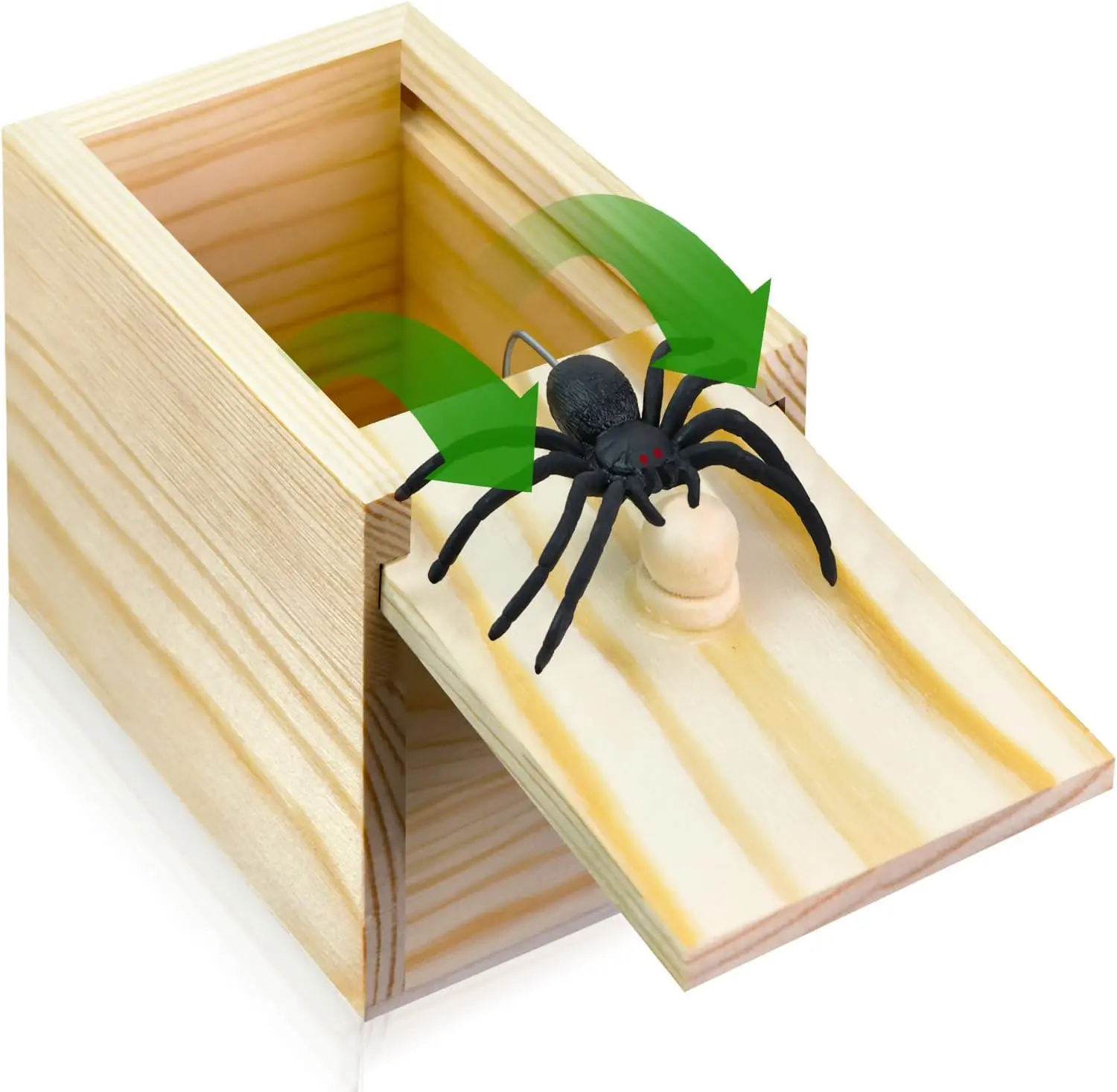 Mini Spider Prank Wooden Box - Surprise Prank Gag Gift, Reusable Kit with Rubber Spider, Ideal for Birthday Joke, April Fools Day Harmless Startling Toy