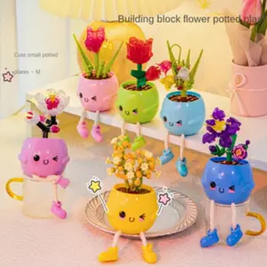 Star Rose Assembly Particles Building Block Potted Indoor Flowers Decoration, Perfect Gift for Birthdays, Graduation, Parties