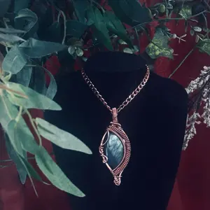 Copper wire wrapped labradorite necklace with  beautiful blue flash