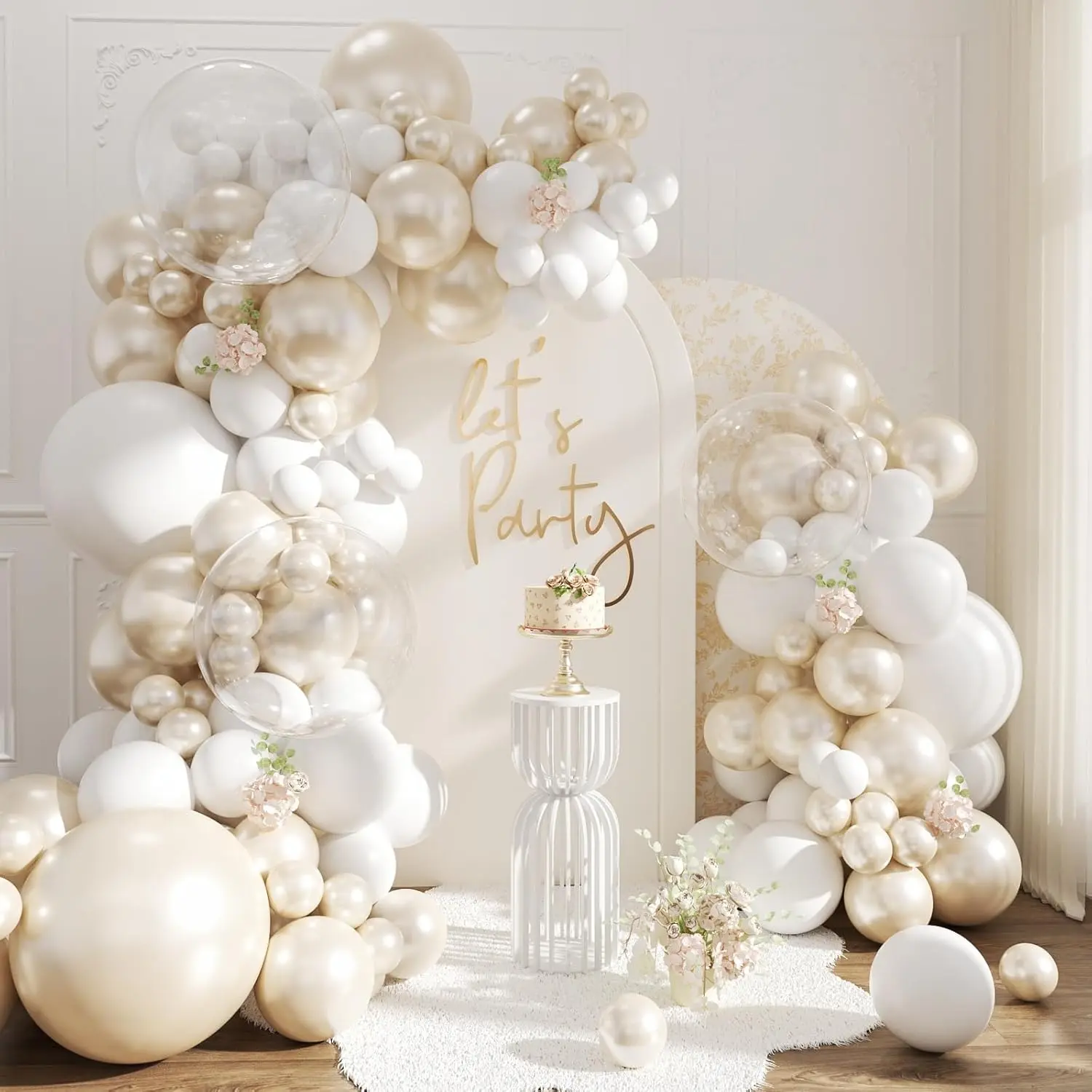 103Pcs White Balloon Garland Kit with Double-Stuffed Pearl and Clear Balloons for Event Decor
